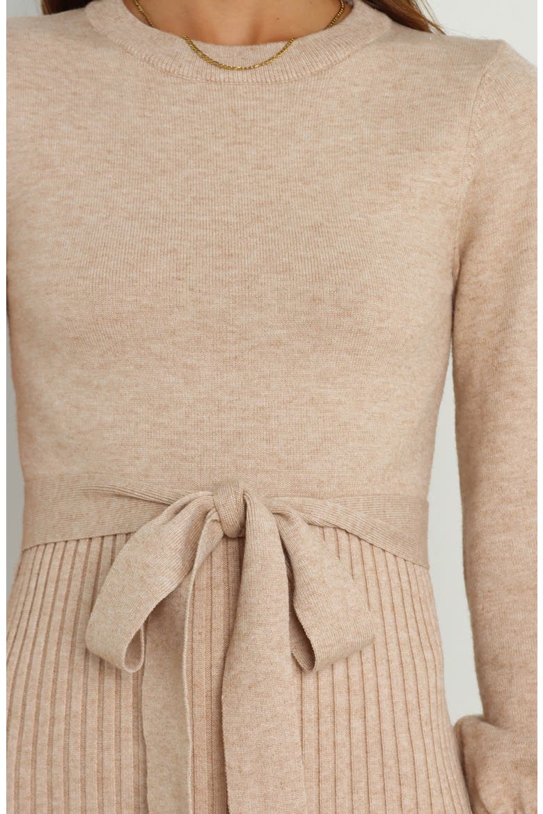 Helena Belted Long Sleeve Sweater Dress, Alternate, color, BEIGE