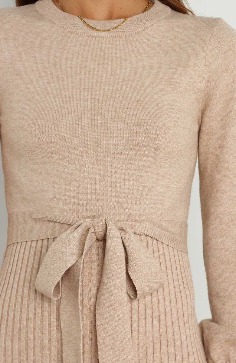 Petal & Pup Helena Belted Long Sleeve Sweater Dress, Alternate, color, Beige