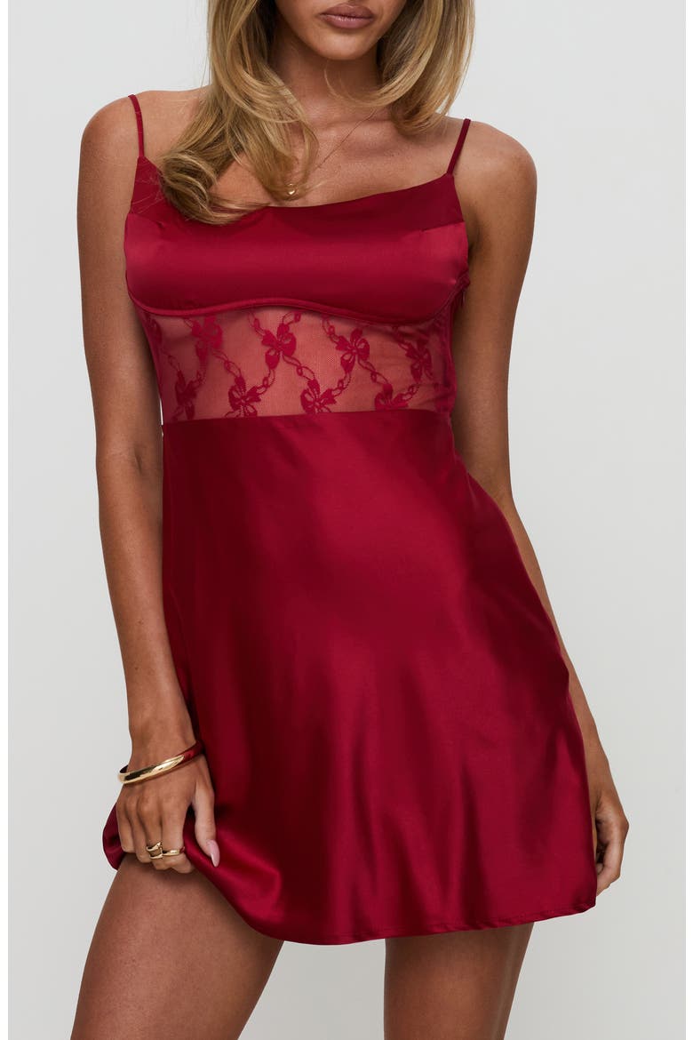 Le Tigre Lace Inset Satin Minidress, Alternate, color, RED