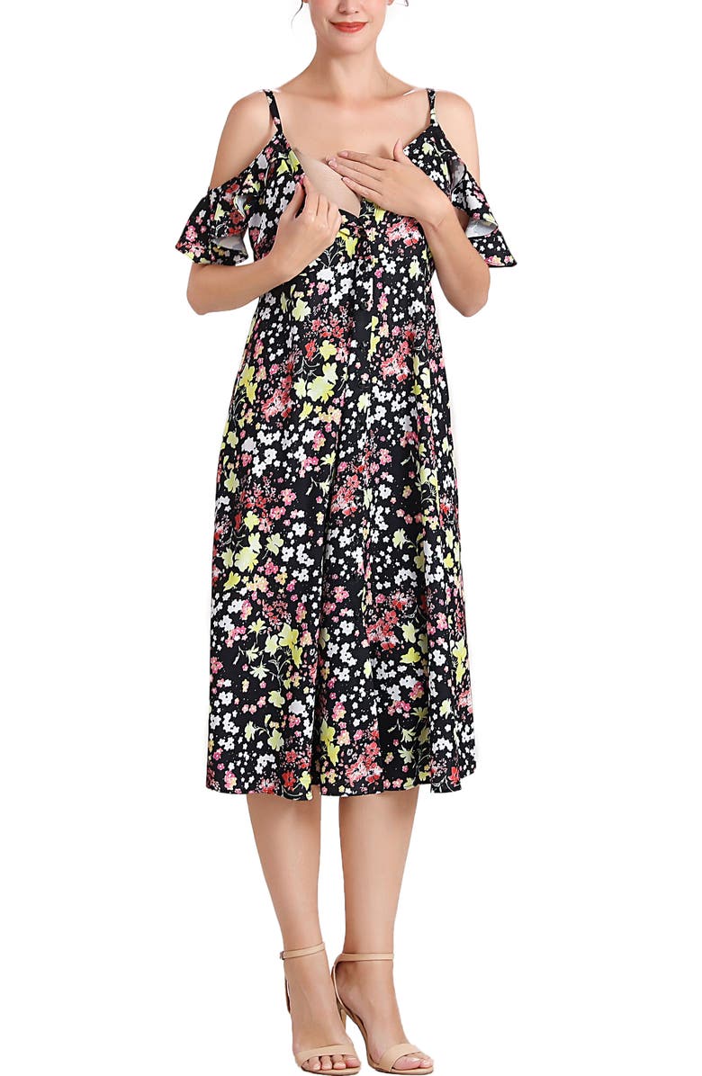 Kimi & Kai Esme Cold Shoulder Maternity Nursing Dress, Alternate, color, Multicolored