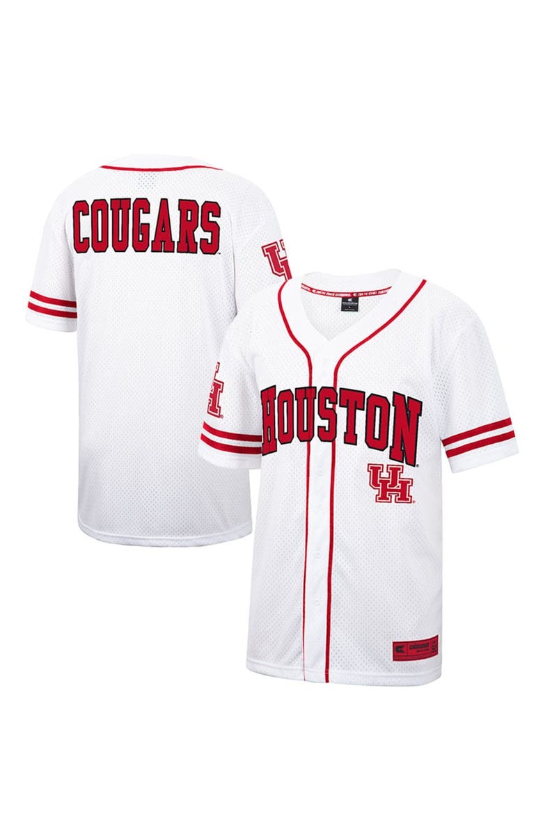 COLOSSEUM Men's Colosseum White Houston Cougars Free Spirited Mesh Button-Up Baseball Jersey, Main, color, 