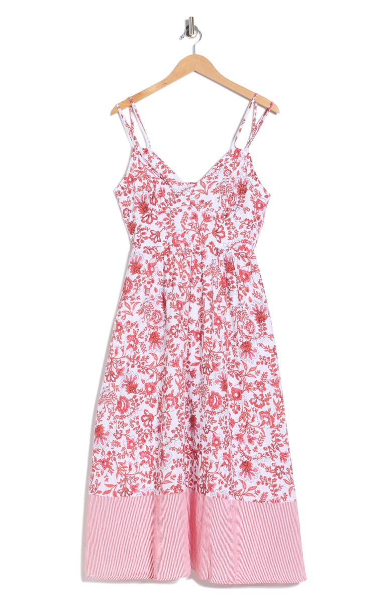 Ellen Tracy Seersucker Strappy Dress, Main, color, Red Cottage Floral
