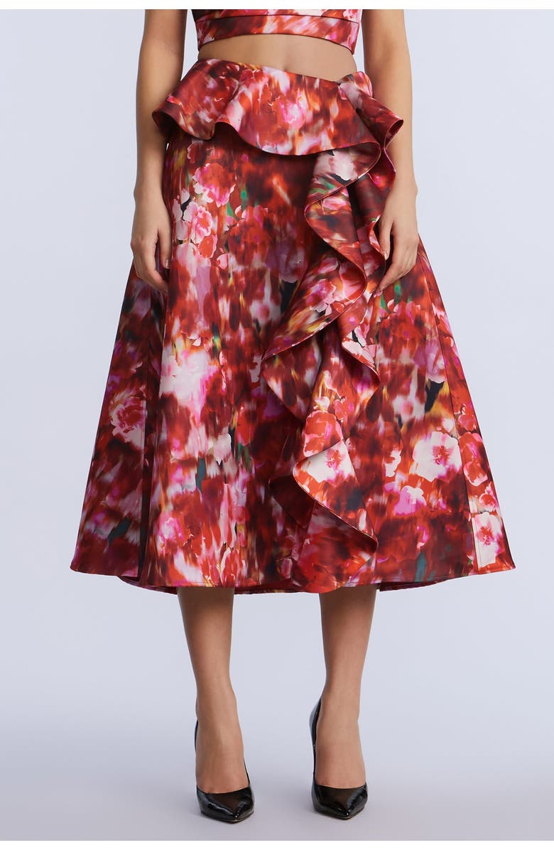 BCBGMAXAZRIA Printed Cascade Midi Skirt, Alternate, color, Washed Rose Chili Pepper Print