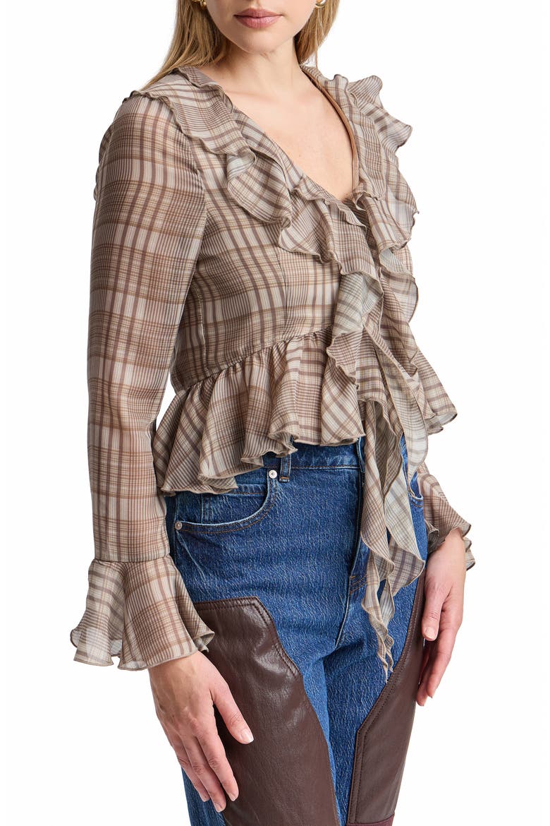 Plaid Ruffle Blouse, Alternate, color, NATURAL PLAID
