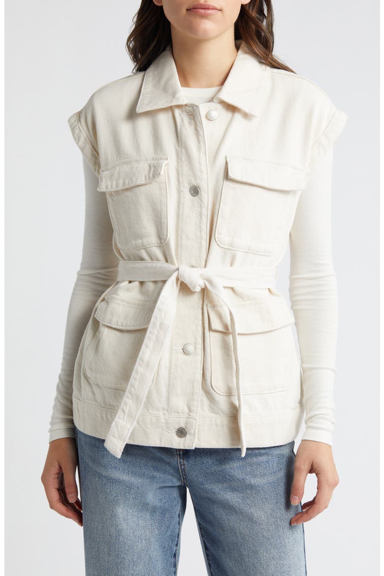Olanda Cargo Belted Denim Vest, Alternate, color, ECRU
