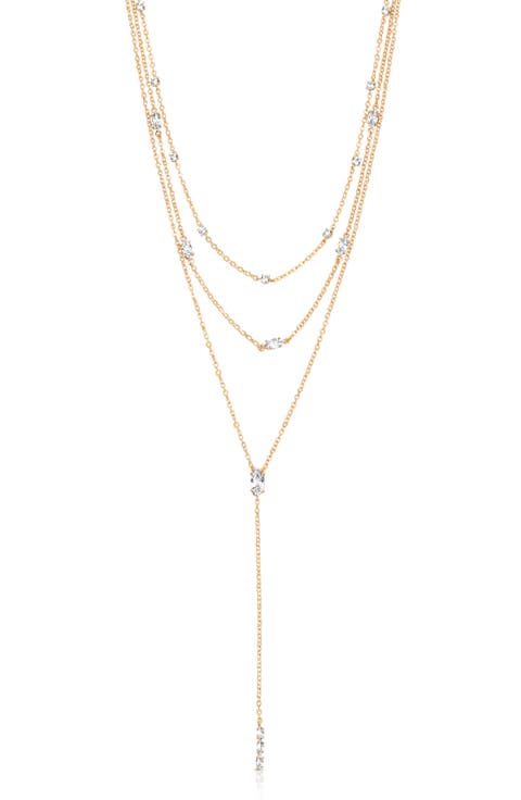 TOVABA Women's Cubic Zirconia Teardrop Y-Necklace & Earrings Set - Bridal Jewelry Gift, Copper Alloy