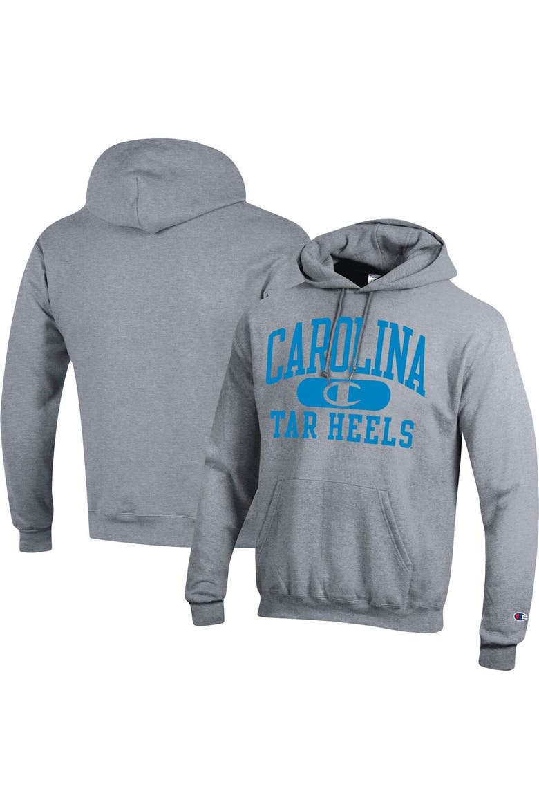 Men's Champion Heather Gray North Carolina Tar Heels Arch Pill Pullover Hoodie, Main, color, Heather Gray