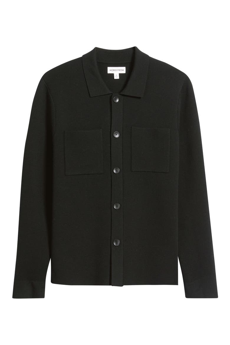 Merino Wool Blend Button Front Cardigan, Alternate, color, BLACK