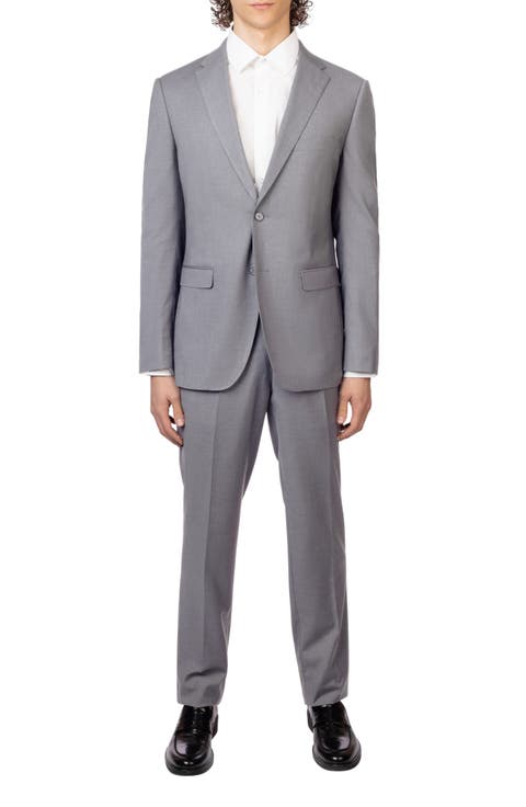 Slim Fit Grey Notch Lapel Stretch Suit (Short, Regular & Long)