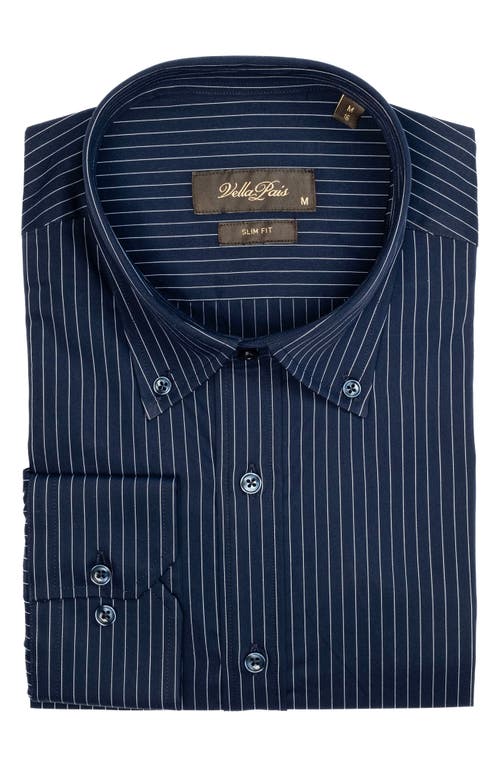 Vellapais Stripe Cotton Slim Fit Button Down Shirt In Navy Blue