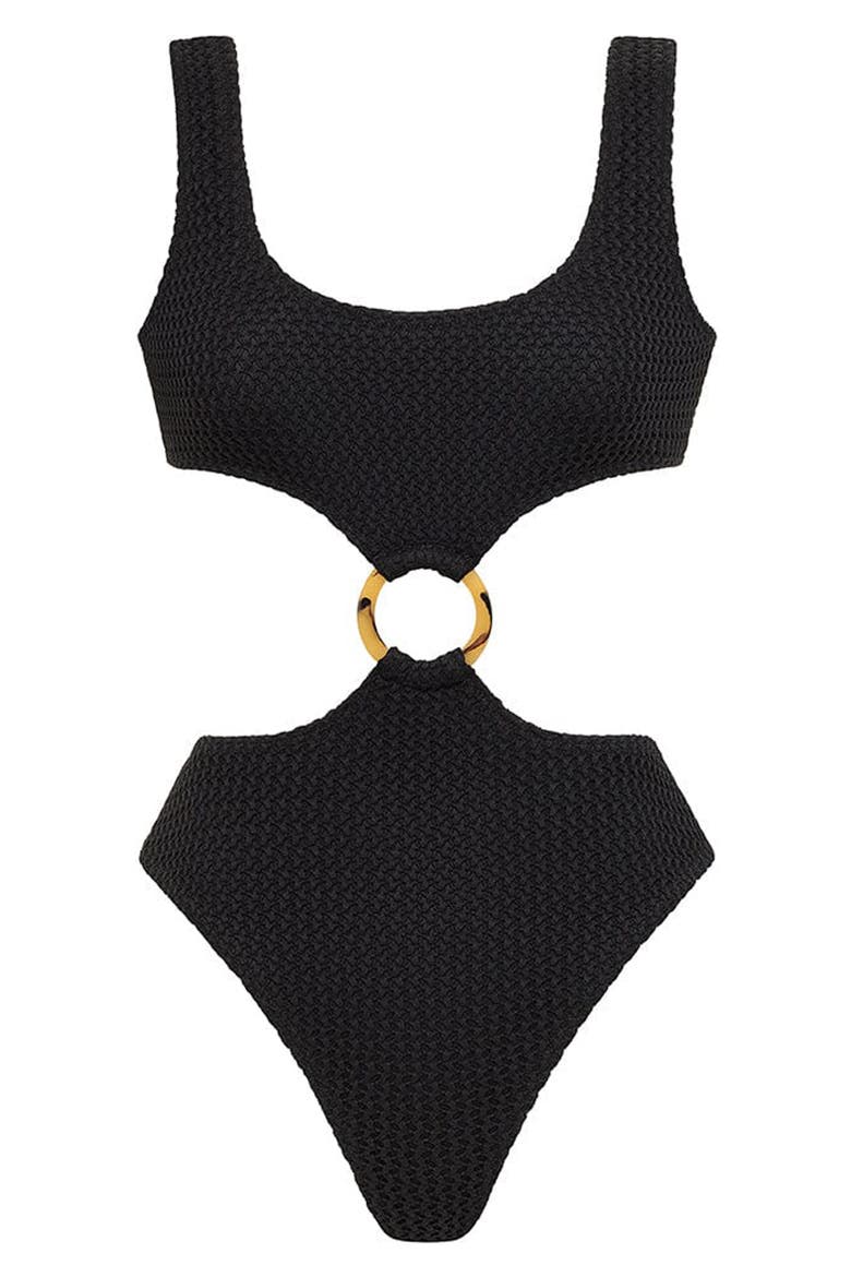 Cutout One-Piece Swimsuit, Alternate, color, BLACK CROCHET