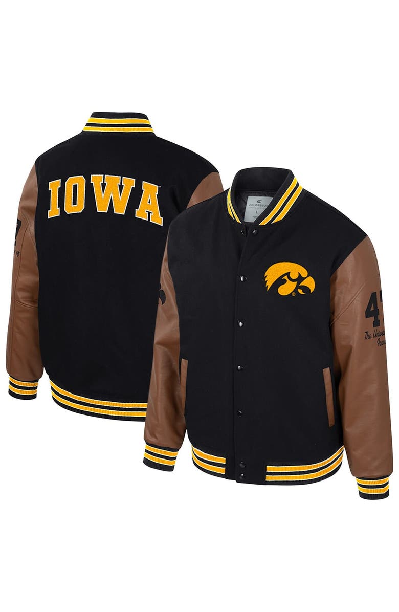COLOSSEUM Men's Colosseum  Black Iowa Hawkeyes Letterman Full-Snap Varsity Jacket, Alternate, color, 