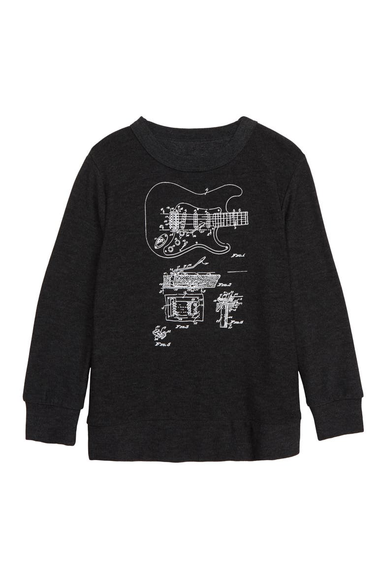 Guitar Sketch Fleece Sweatshirt, Main, color, BLACK