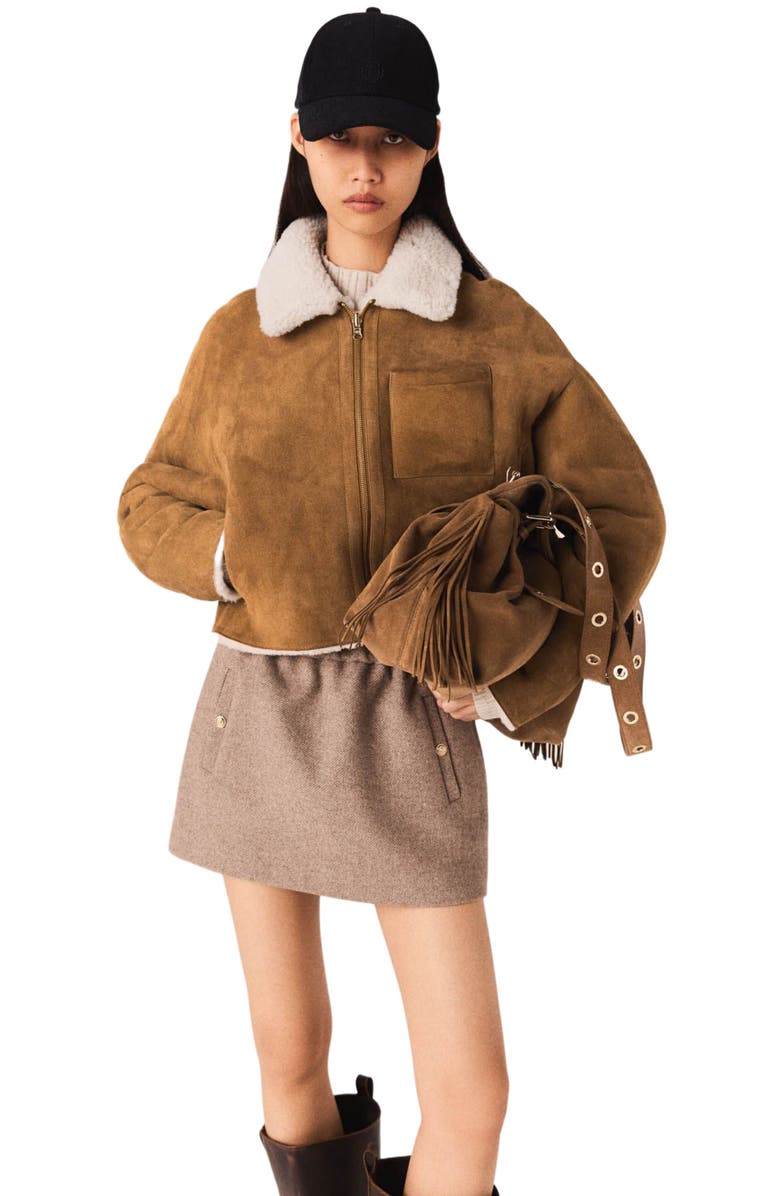 maje Reversible shearling coat, Main, color, Camel