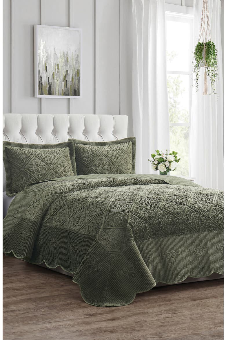 Westland Reversible Quilt & Shams Set, Alternate, color, OLIVE MOSS