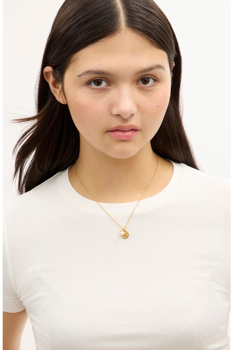 Textured C Coin Pendant Necklace, Alternate, color, SHINY GOLD