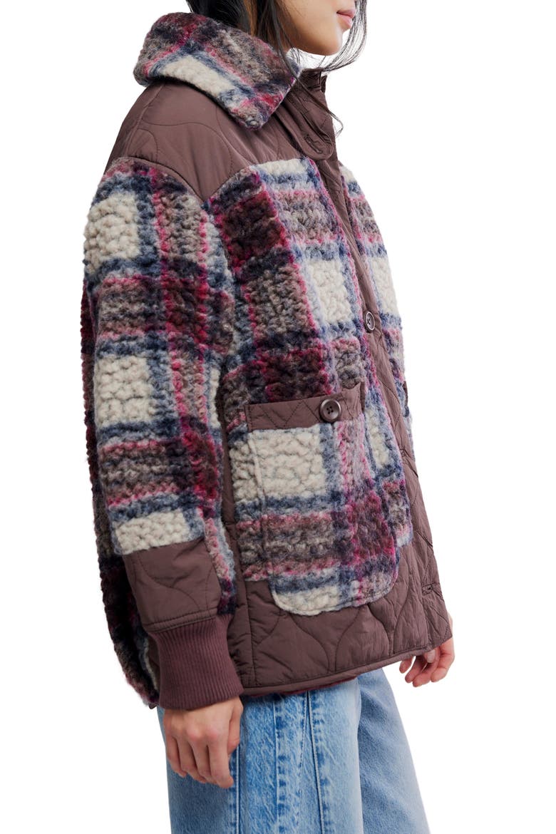 Sana Quilted Plaid Fleece Bomber Jacket, Alternate, color, POMEGRANATE COMBO