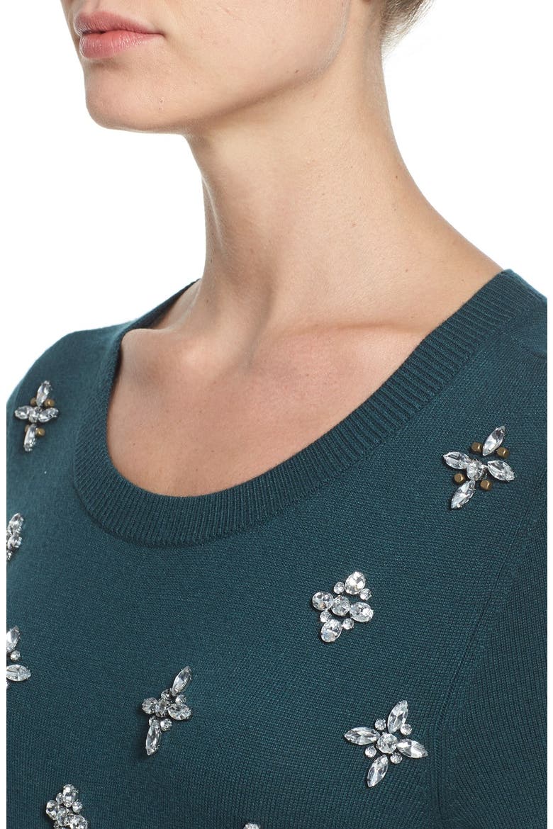 Embellished Crewneck Sweater, Alternate, color, TEAL CLUSTER FRONT