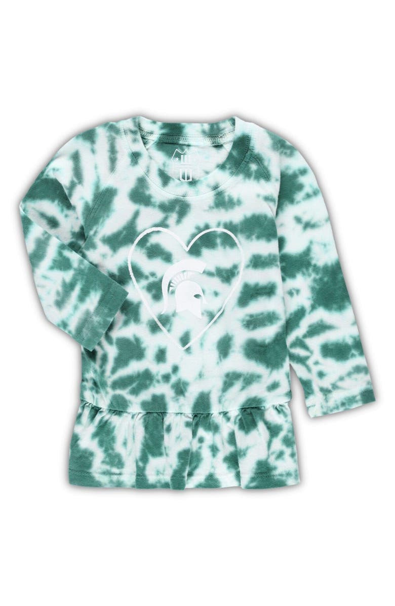 Wes & Willy Girls Infant Wes & Willy Green Michigan State Spartans Tie-Dye Ruffle Raglan Long Sleeve T-Shirt & Leggings Set, Alternate, color, Green