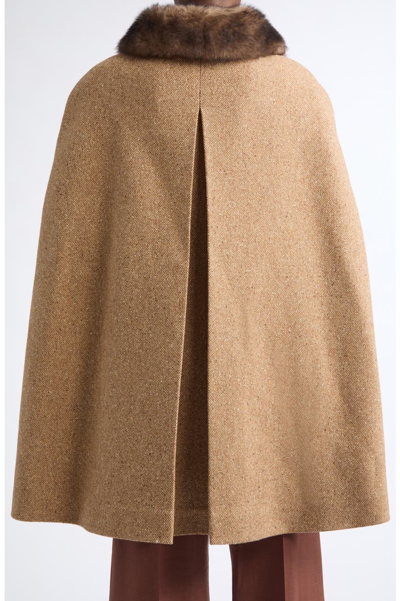 Textured Wool Blend Tweed Cape Coat, Alternate, color, BEIGE