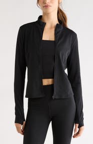 Zella Thrive Rib Knit Zip Front Sweatshirt