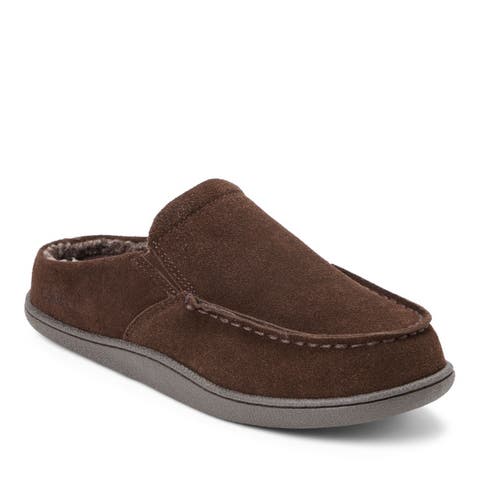 Genuine Cow Suede Moc Toe Clog With Elastic Twin Gore Slippers