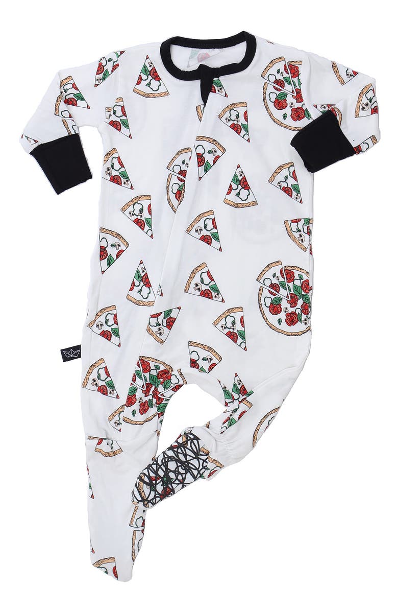Peregrine Kidswear Hipster Pizza Fitted One-Piece Footie Pajamas, Main, color, 