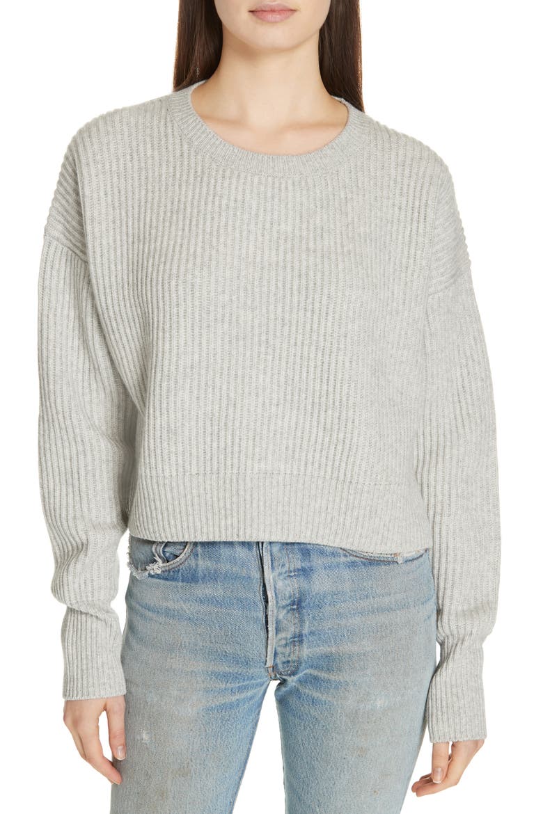 Wool & Cashmere Crop Sweater, Main, color, HEATHER GREY