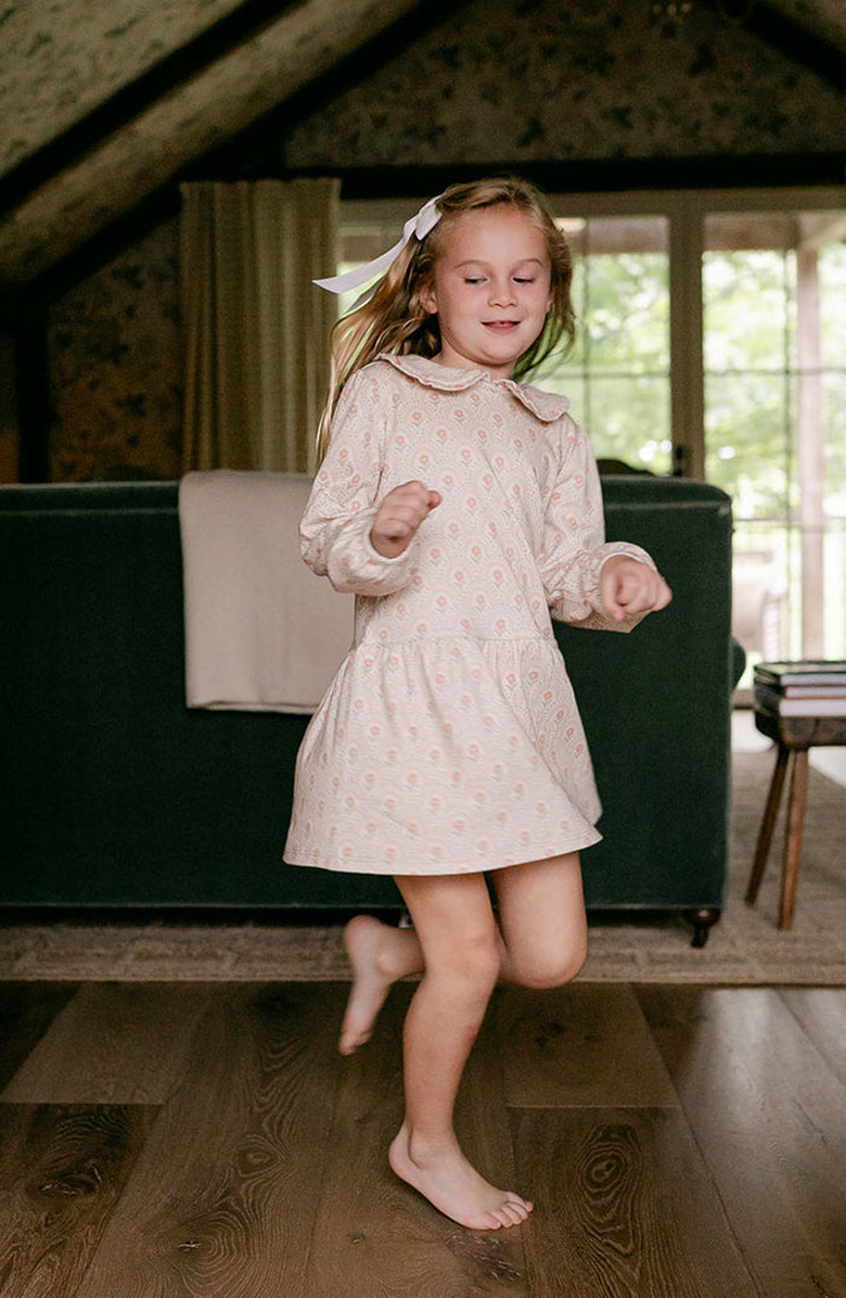 Little Paper Kids Ayla Long Sleeve Retro Floral Dress, Alternate, color, Beige / Pale Pink