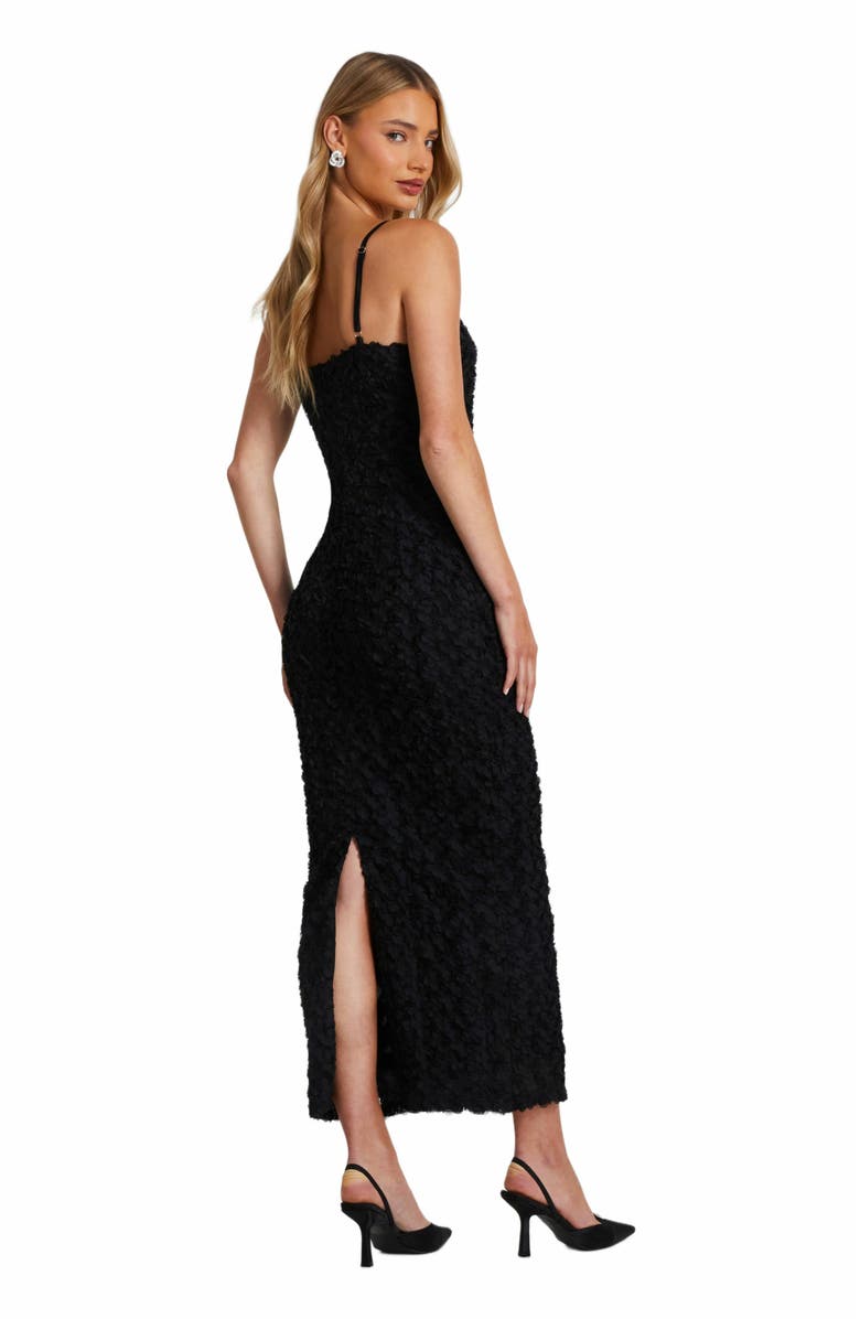 QUIZ 3D Flower Square Neck Maxi Dress, Alternate, color, Black