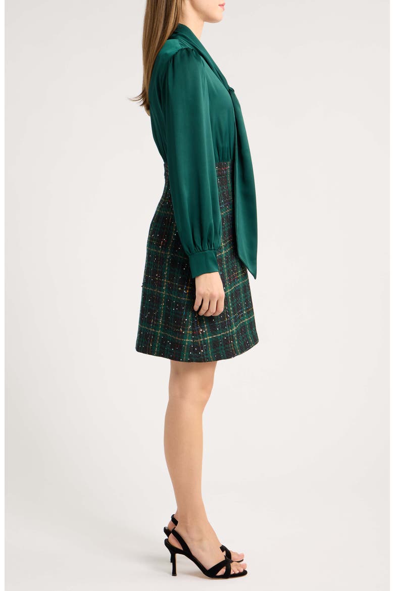 Balloon Long Sleeve Tie Neck Dress, Alternate, color, PINE