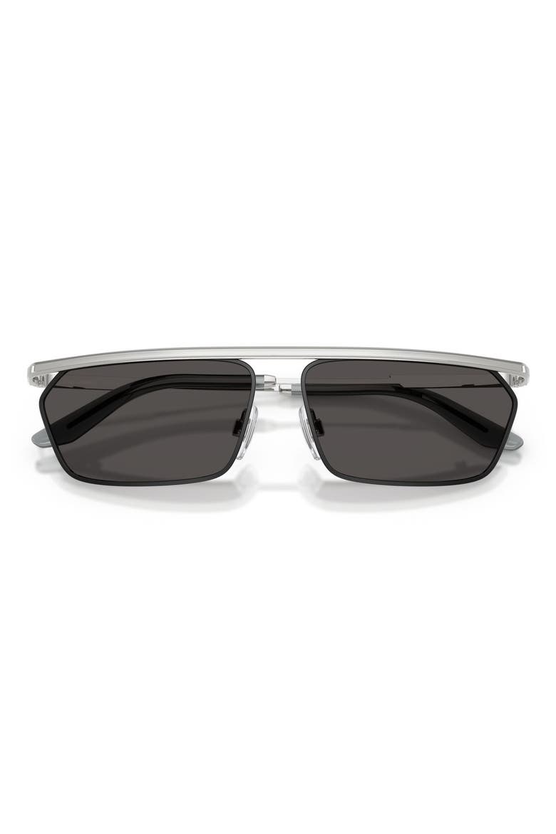 60mm Rectangular Sunglasses, Alternate, color, SILVER/ MATTE BLACK / GREY