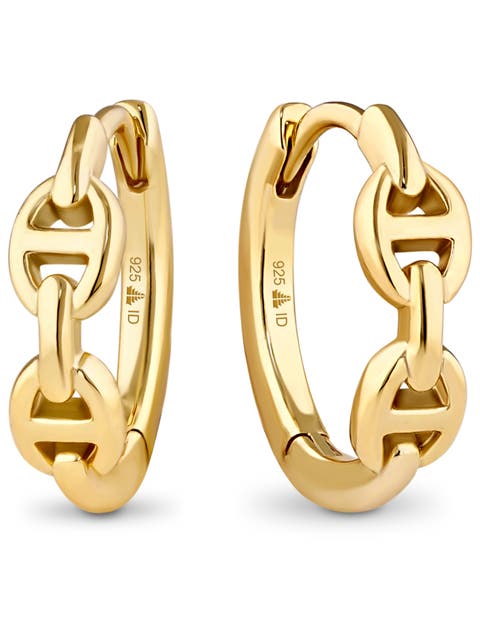 Mariner Anchor Hoop Earrings in Gold Plated Sterling Silver