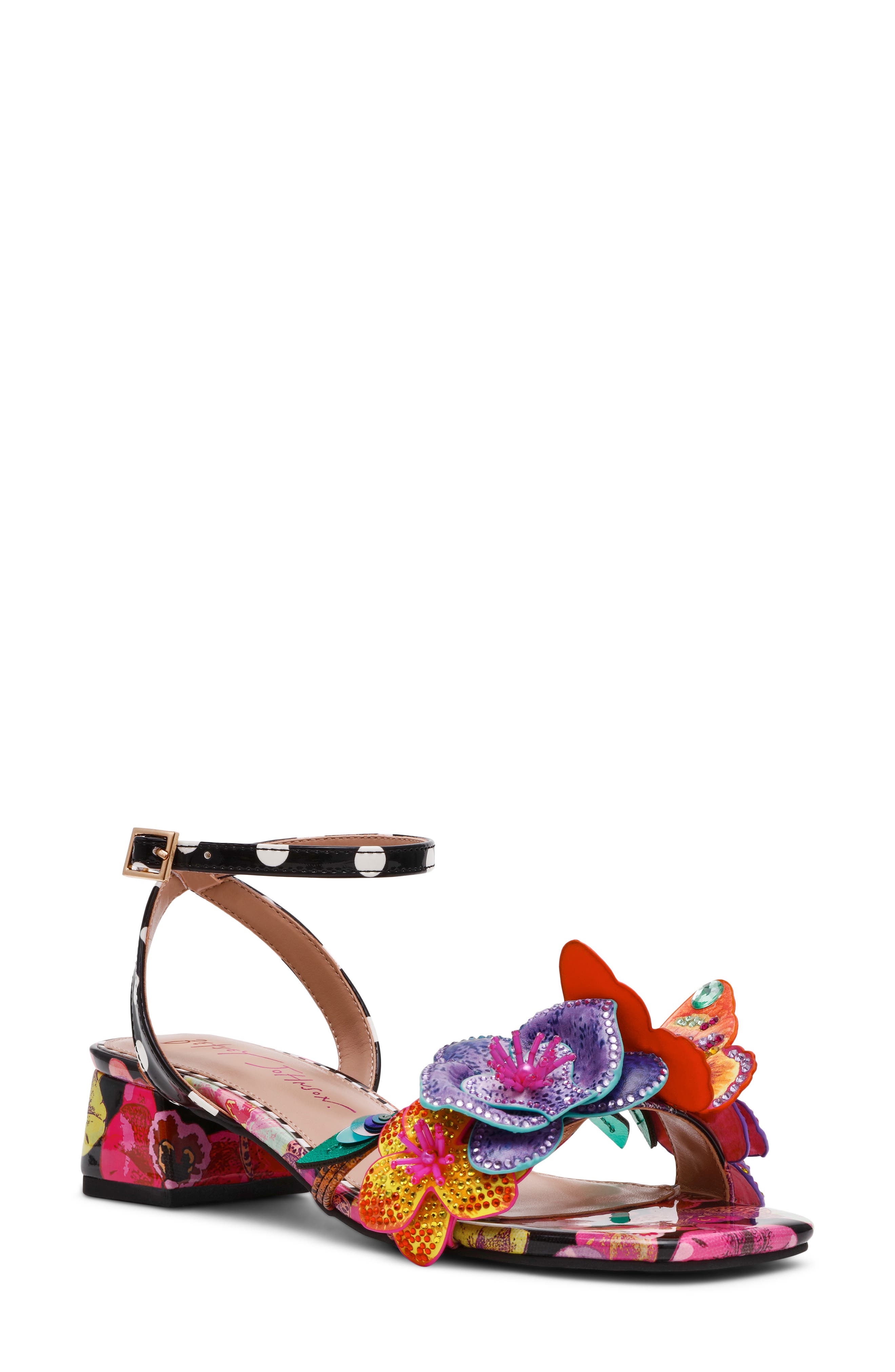 Betsey Johnson Maranda Ankle Strap Sandal, Main, color, Black Multi