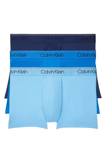 Calvin Klein 3-pack Low Rise Microfiber Stretch Trunks In Blue