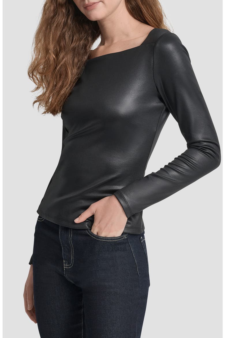 Faux Leather Knit Top, Alternate, color, BLACK