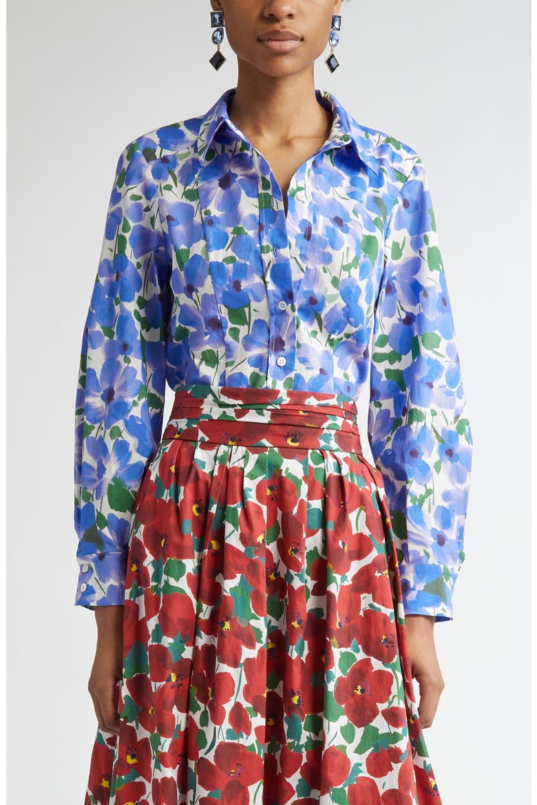 Floral Stretch Cotton Button-Up Shirt, Main, color, DELPHINIUM MULTI