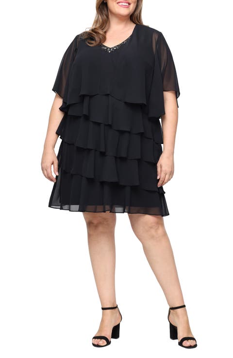 Tiered Ruffle Chiffon Dress with Jacket