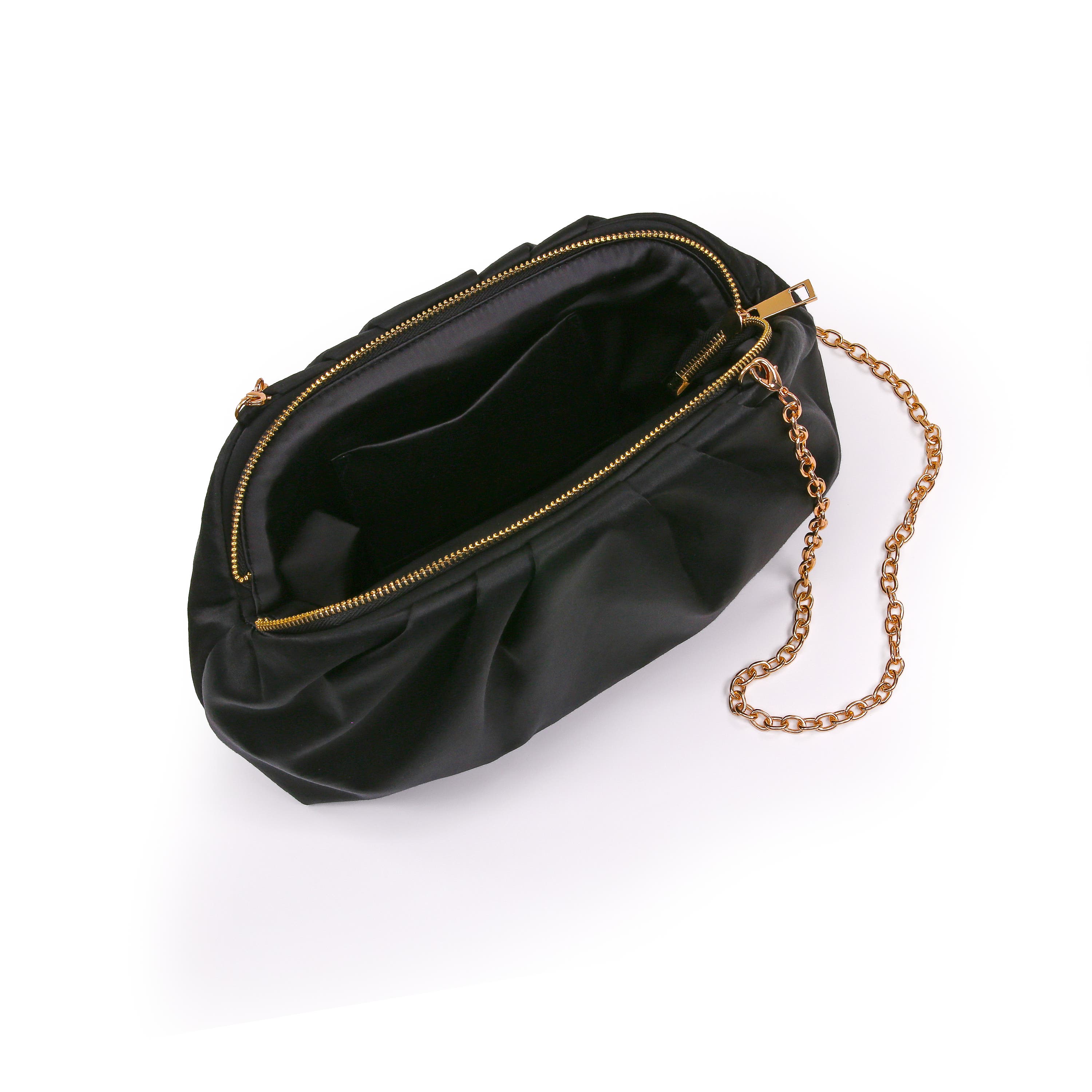 Audrey Silk Satin Zipper Top Pouch Clutch, Alternate, color, Black