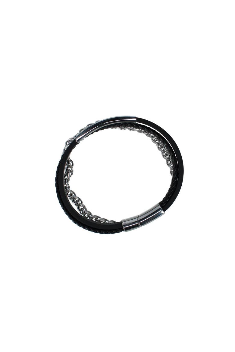 Zaid Metal and Leather Triple Strand Secure Clasp Bracelet, Alternate, color, Black with Silver Metal
