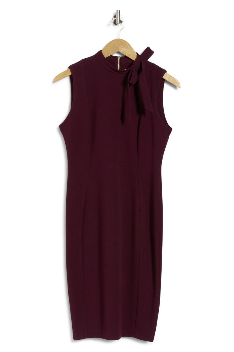 Tie Neck Sleeveless Sheath Dress, Alternate, color, AUBERGINE
