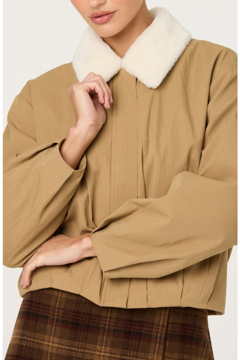 Raevin Faux Fur Collared Jacket, Alternate, color, KHAKI