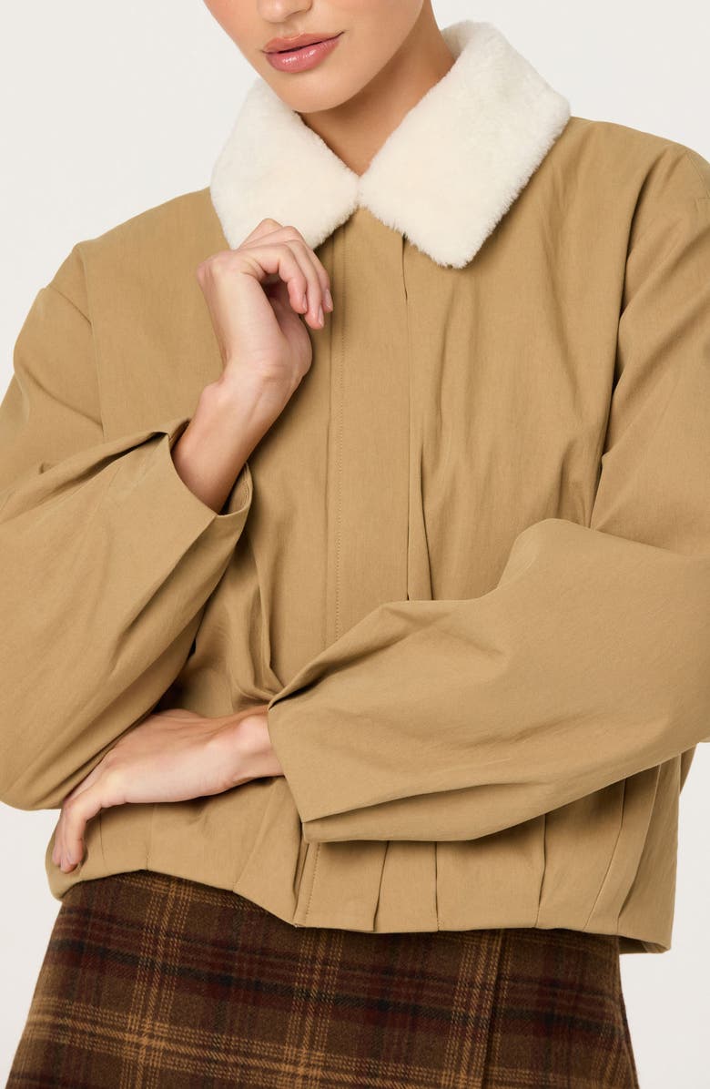 ASTR the Label Raevin Faux Fur Collared Jacket, Alternate, color, Khaki