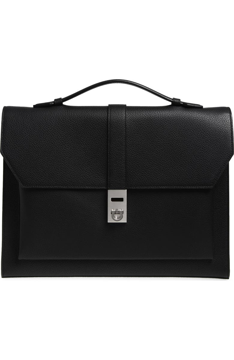 FERRAGAMO Twins Leather Top Handle Bag, Main, color, Nero Nero Nero