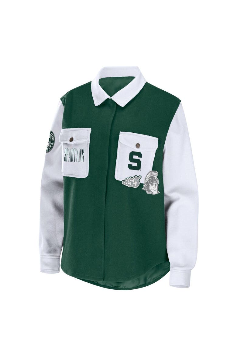 Women's WEAR by Erin Andrews Hunter Green Michigan State Spartans Button-Up Shirt Jacket, Alternate, color, Hunter Green