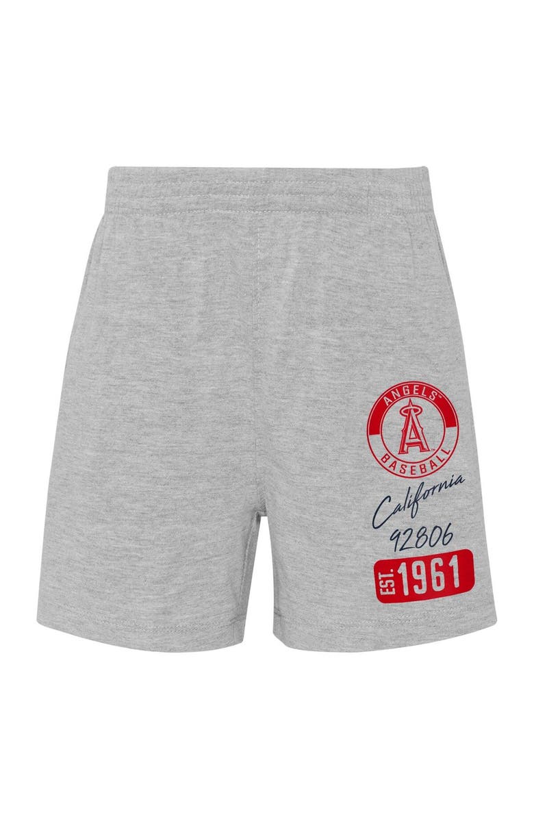 Outerstuff Infant Navy/Heather Gray Los Angeles Angels Ground Out Baller Raglan T-Shirt and Shorts Set, Alternate, color, 