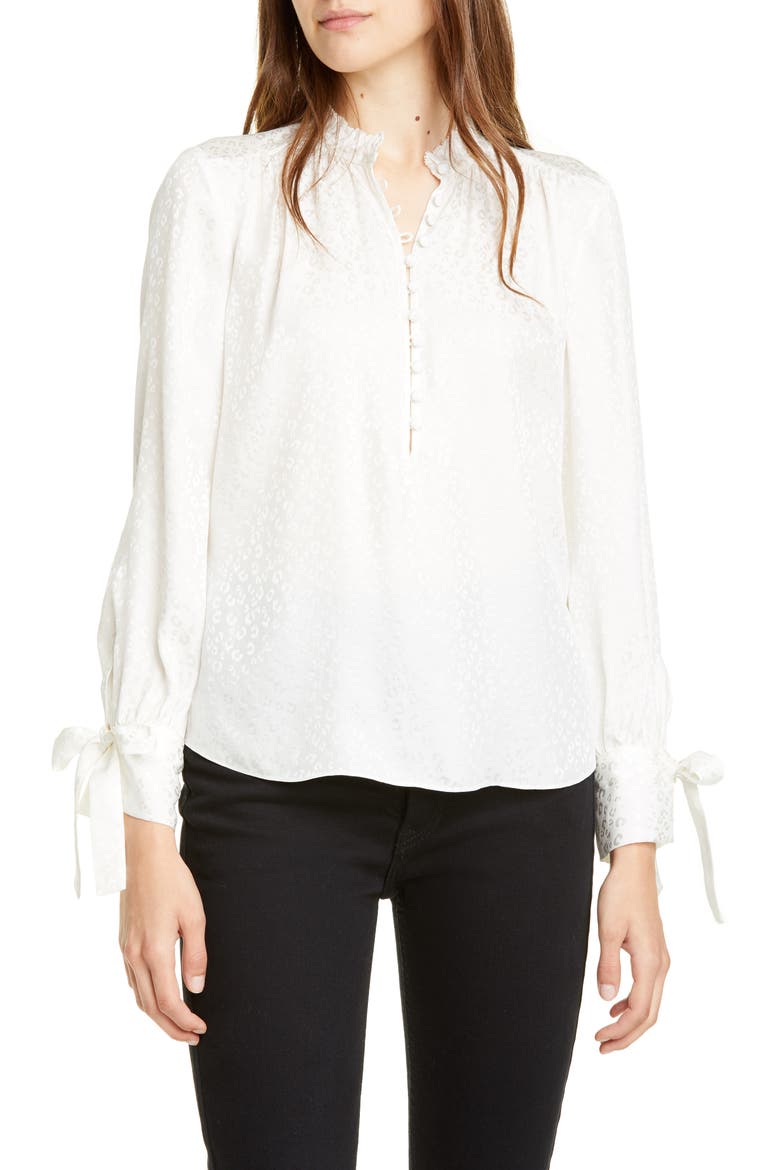 Cheetah Silk Jacquard Blouse, Main, color, SNOW