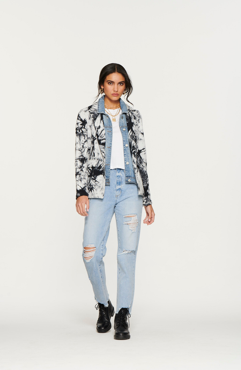 BLUE REVIVAL Helen Tie Dye Blazer with Removable Denim Insert, Alternate, color, Black / White Tie Dye