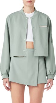 Grey Lab Crop Bomber Jacket