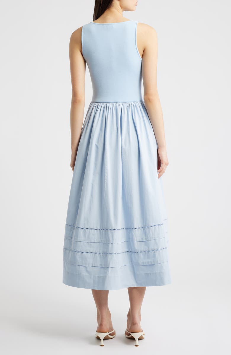 MOON RIVER Sleeveless Mixed Media Midi Dress, Alternate, color, Light Blue